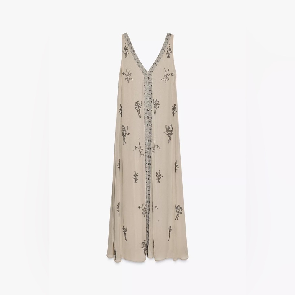 Zara zw collection gray beaded Floral Maxi Dress - Picture 5 of 9